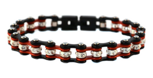 Heavy Metal Jewelry Ladies Motorcycle Mini Bike Chain Tennis Bracelet Stainless Steel Black & Red SB137