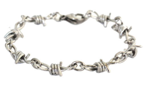 Small Unisex Barbed Wire Link Design Bracelet or Anklet Stainless Steel SB138