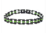 Ladies Stainless Steel Black and Green Stone Motorcycle Biker Bracelet SB139