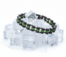 Load image into Gallery viewer, Ladies Stainless Steel Black and Green Stone Motorcycle Biker Bracelet SB139