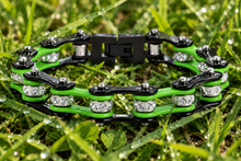 Load image into Gallery viewer, Ladies 10mm Black &amp; Green Bike Chain Bracelet Stainless Steel SB13