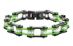 Biker Jewelry Ladies Motorcycle Bike Chain Stainless Steel Bracelet Black/Green SB13