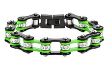 Load image into Gallery viewer, Ladies 10mm Black &amp; Green Bike Chain Bracelet Stainless Steel SB13