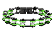 Ladies 10mm Black & Green Bike Chain Bracelet Stainless Steel SB13