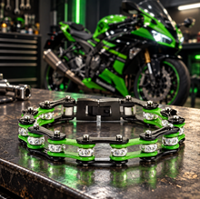 Load image into Gallery viewer, Ladies 10mm Black &amp; Green Bike Chain Bracelet Stainless Steel SB13