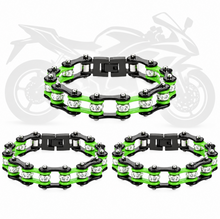 Load image into Gallery viewer, Ladies 10mm Black &amp; Green Bike Chain Bracelet Stainless Steel SB13