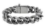 18mm Men's Tattoo Cuban Link Bracelet Stainless Steel SB143