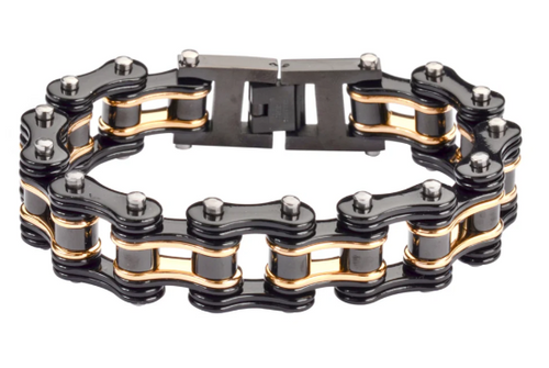 Heavy Metal Jewelry Men's Motorcycle Bike Chain Bracelet Stainless Steel Black/Gold SB149