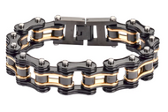 16mm Men's Black & Gold Bike Chain Bracelet Stainless Steel SB149
