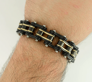 Heavy Metal Jewelry Men's Motorcycle Bike Chain Bracelet Stainless Steel Black/Gold SB149