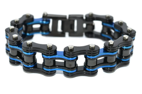 Biker Jewelry Men's Motorcycle Bike Chain Bracelet Black/Electric Blue Police Edition SB150