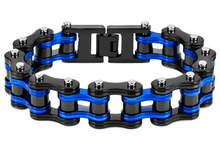 Load image into Gallery viewer, 16mm Black with Blue Line Bike Chain Bracelet Stainless Steel Police Edition SB150