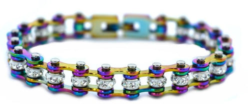 Heavy Metal Jewelry Ladies Motorcycle Mini Bike Chain Biker Bracelet Stainless Steel Rainbow SB155