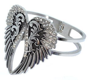 Heavy Metal Jewelry Women's Heart Wings Bling Biker Cuff/Bangle/Bracelet Stainless Steel SB156