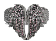 Load image into Gallery viewer, Ladies Angel Wings Cuff Bangle Bracelet Pink Crystals Stainless Steel SB157