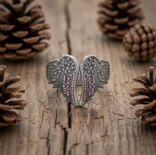 Load image into Gallery viewer, Ladies Angel Wings Cuff Bangle Bracelet Pink Crystals Stainless Steel SB157