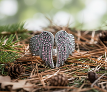 Load image into Gallery viewer, Ladies Angel Wings Cuff Bangle Bracelet Pink Crystals Stainless Steel SB157
