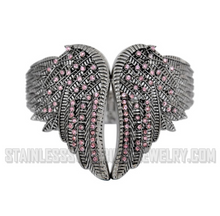 Load image into Gallery viewer, Ladies Angel Wings Cuff Bangle Bracelet Pink Crystals Stainless Steel SB157