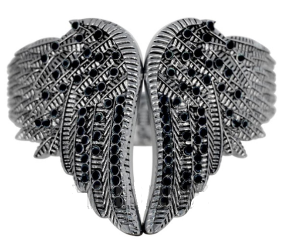 Heavy Metal Jewelry Women's Angel Wings Biker Bangle Bracelet Black Ice Stainless Steel SB159