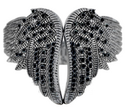 Women's Angel Wings Biker Bangle Bracelet Black Ice Stainless Steel<br> SB159