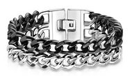Men's 23mm Dual TT Cuban Link Bracelet Black & Silver Stainless Steel SB15