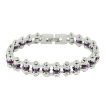Load image into Gallery viewer, Women&#39;s Motorcycle Bike Chain Bracelet Stainless Steel by Heavy Metal Jewelry February Birthstone SB165