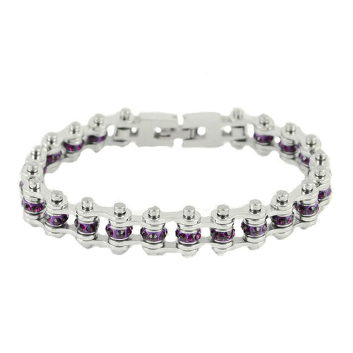 Women's Motorcycle Bike Chain Bracelet Stainless Steel by Heavy Metal Jewelry February Birthstone SB165