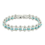 March Women's Stainless Steel Motorcycle Bracelet with Aquamarine Crystals SB166