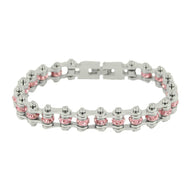 Birth Stone Jewelry Ladies Motorcycle Bike Chain Birthstone Bracelet Stainless Steel October Pink Tourmaline SB167