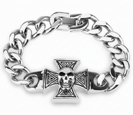 Iron Cross & Skull Biker Bracelet Curb Link Stainless Steel SB16