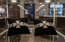 Load image into Gallery viewer, Iron Cross &amp; Skull Biker Bracelet Curb Link Stainless Steel SB16