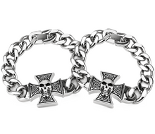 Load image into Gallery viewer, Men's Iron Cross &amp; Skull 16mm Curb Link Bracelet Stainless Steel SB16