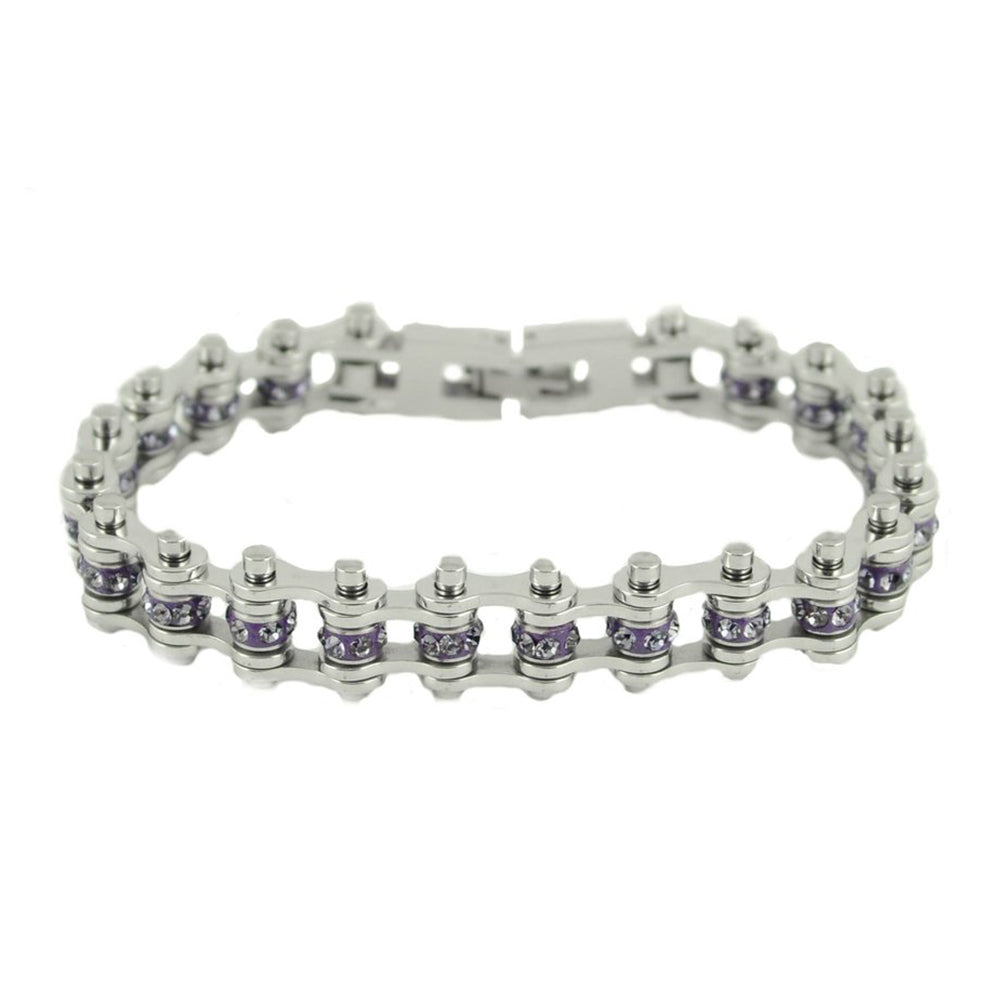 Birthstone Jewelry Ladies Bike Chain Stainless Steel Bracelet June Alexandrite SB170