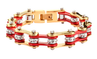 Women's Bike Chain Stainless Steel Bracelet Gold and Red SB174