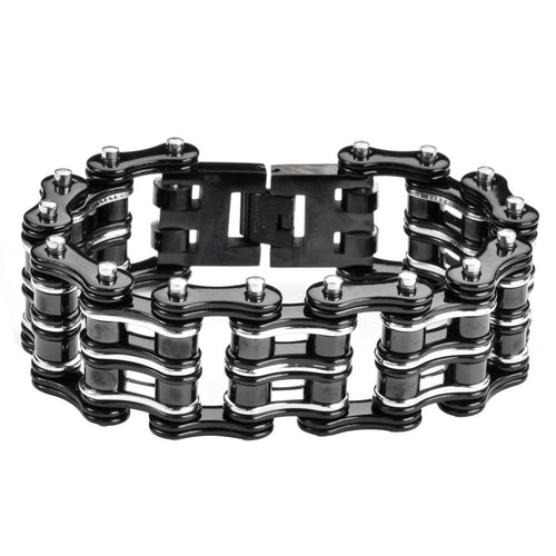 Men's Primary Motorcycle Bike Chain Bracelet Black Stainless Steel, Heavy Metal Jewelry SB177