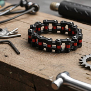 Men's Heavy Metal Jewelry Motorcycle Bike Chain Bracelet Stainless Steel Black & Red Firefighter SB178