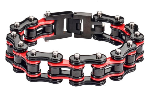 Men's Heavy Metal Jewelry Motorcycle Bike Chain Bracelet Stainless Steel Black & Red Firefighter SB178