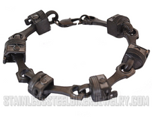 Load image into Gallery viewer, Punisher Skull and Piston Gunmetal Jewelry Motorcycle Bracelet SB179