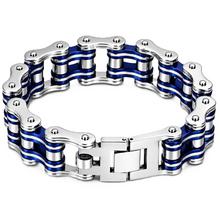 Load image into Gallery viewer, 20mm Silver &amp; Blue Bike Chain Bracelet Stainless Steel SB17