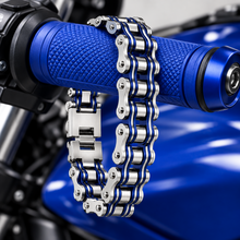 Load image into Gallery viewer, 20mm Silver &amp; Blue Bike Chain Bracelet Stainless Steel SB17