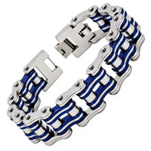 Load image into Gallery viewer, 20mm Silver &amp; Blue Bike Chain Bracelet Stainless Steel SB17