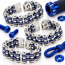 Load image into Gallery viewer, 20mm Silver &amp; Blue Bike Chain Bracelet Stainless Steel SB17