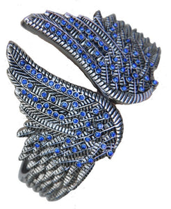 Heavy Metal Jewelry Ladies Angel Wings Cuff/Bangle/Bracelet Blue Stones Stainless Steel SB183