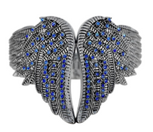 Load image into Gallery viewer, Jewelry Women&#39;s Angel Wings Cuff/Bangle/Bracelet Blue Stones Stainless Steel SB183