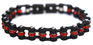 8mm All Black with Red Crystals Bike Chain Bracelet Stainless Steel SB184