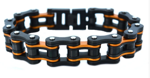 Heavy Metal Jewelry Men's Motorcycle Bike Chain Bracelet Stainless Steel Gunmetal & Beryllium Orange SB187