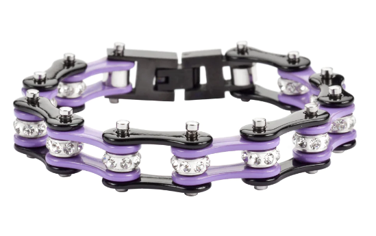 Heavy Metal Jewelry Ladies Motorcycle Bike Chain Stainless Steel Bracelet Black and Violet