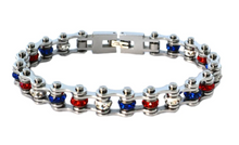 Load image into Gallery viewer, Ladies Stainless Red, White and Blue Motorcycle Biker Tennis Bracelet