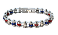 Ladies Stainless Red, White and Blue Motorcycle Biker Tennis Bracelet<br> SB195