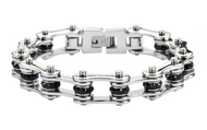 Women's Bike Chain Stainless Steel Bracelet Silver/Black Crystals SB197